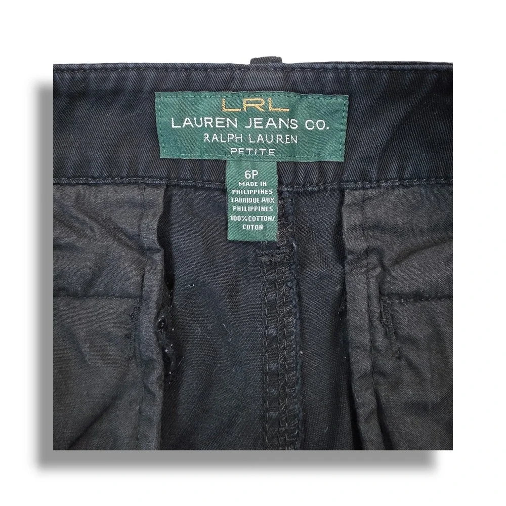LRL Lauren‎ Ralph Lauren Chino Solid Black Cotton Button Shorts Women's 6P